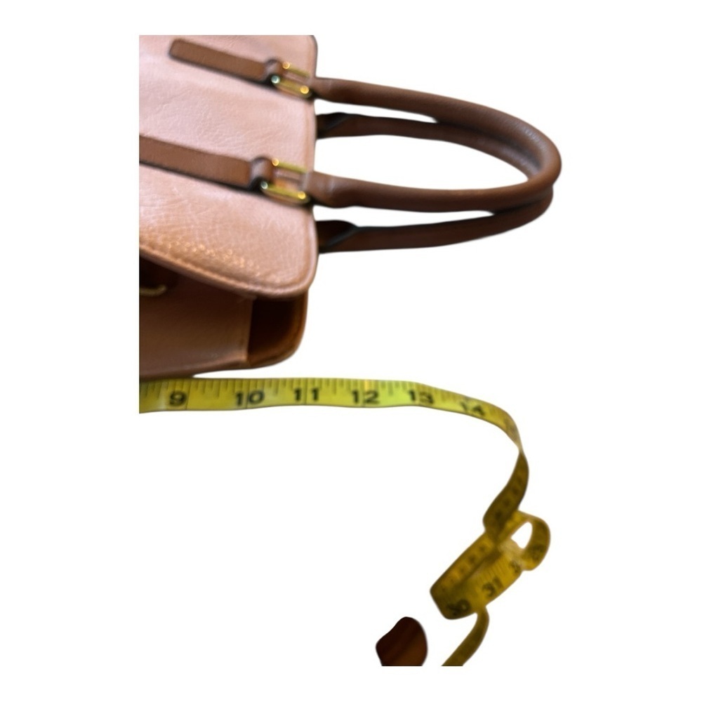 Vegan Leather Brown and Pink Structured Satchel with Double Handles - Picture 9 of 9